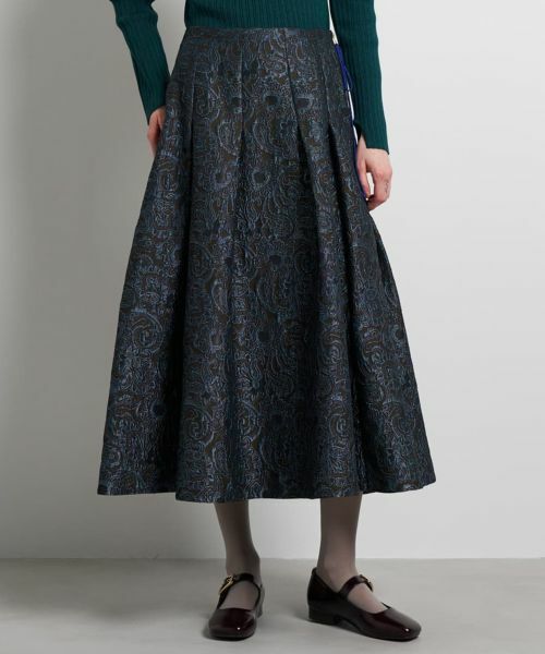 LANVIN en Bleu / ランバン オン ブルー ロング・マキシ丈スカート | ペイズリージャガードタックスカート（ブラウン）