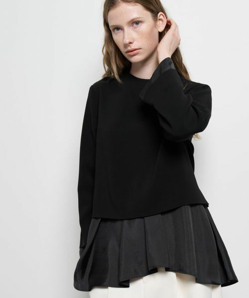 LANVIN en Bleu / ランバン オン ブルー シャツ・ブラウス | トリアセテートコンビブラウス（ブラック）