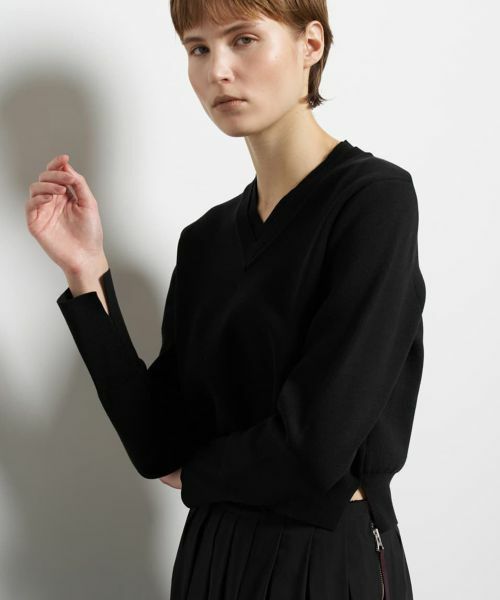 LANVIN en Bleu / ランバン オン ブルー ニット・セーター | ダブルフェイスVネックニット（ブラック）