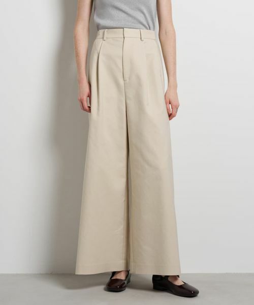 LANVIN en Bleu / ランバン オン ブルー その他パンツ | コットンギャバワイドパンツ（ベージュ）