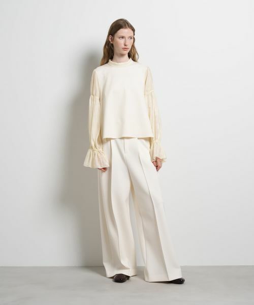 LANVIN en Bleu / ランバン オン ブルー Tシャツ | ギャザースリーブコンビカットソー | 詳細1