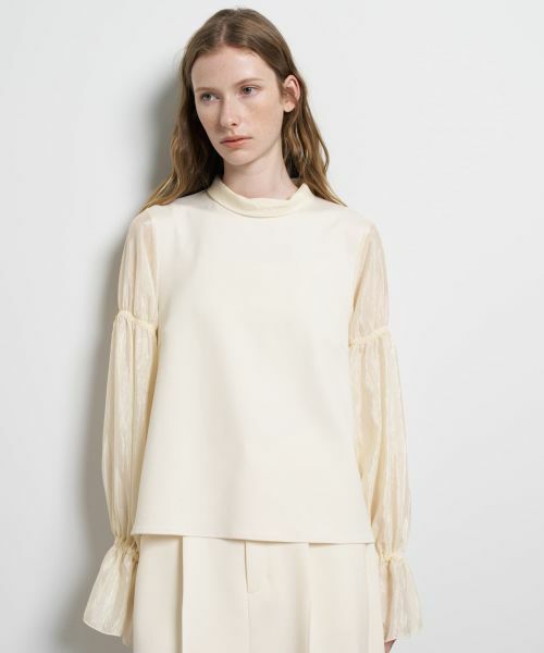 LANVIN en Bleu / ランバン オン ブルー Tシャツ | ギャザースリーブコンビカットソー | 詳細4