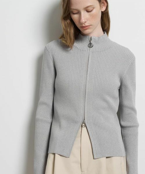 LANVIN en Bleu / ランバン オン ブルー カーディガン・ボレロ | ラメジップアップリブニット（グレー）