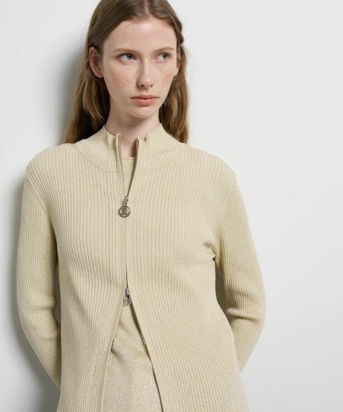 LANVIN en Bleu / ランバン オン ブルー カーディガン・ボレロ | ラメジップアップリブニット（ベージュ）