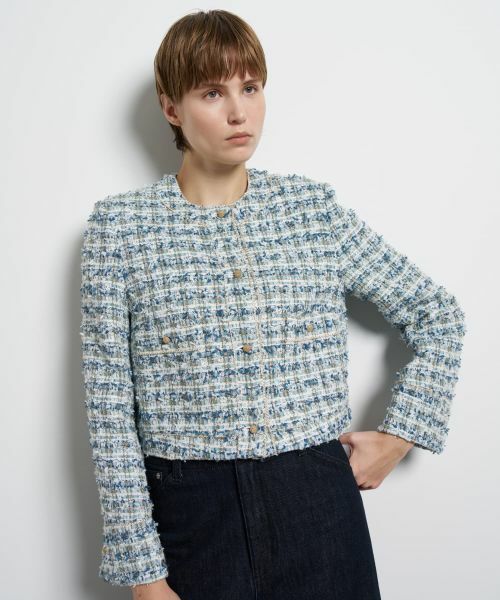 LANVIN en Bleu / ランバン オン ブルー テーラードジャケット | リボンヤーンツイードジャケット（ブルー系）