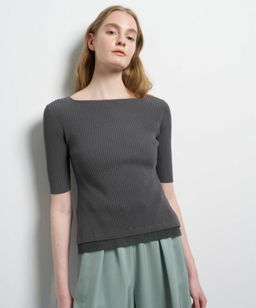 LANVIN en Bleu / ランバン オン ブルー ニット・セーター | スクエアネックリブニット（グレー）