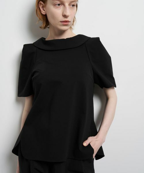 LANVIN en Bleu / ランバン オン ブルー シャツ・ブラウス | コットンコンプレッシャーロールカラーブラウス（ブラック）