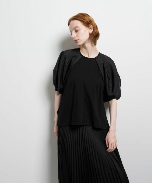 LANVIN en Bleu / ランバン オン ブルー Tシャツ | コクーンスリーブコンビカットソー（ブラック）