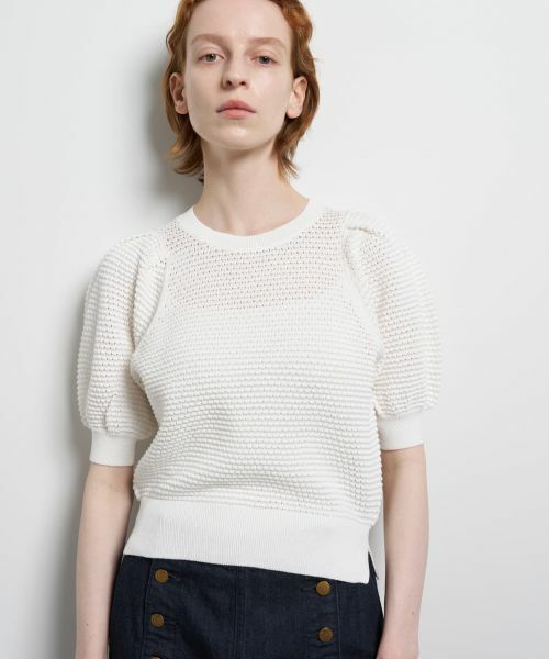 LANVIN en Bleu / ランバン オン ブルー ニット・セーター | アイレットパフスリーブニット（オフホワイト）