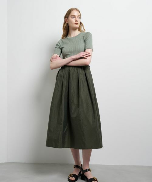 LANVIN en Bleu / ランバン オン ブルー ドレス | タフタコンビカットソーワンピース（カーキ）