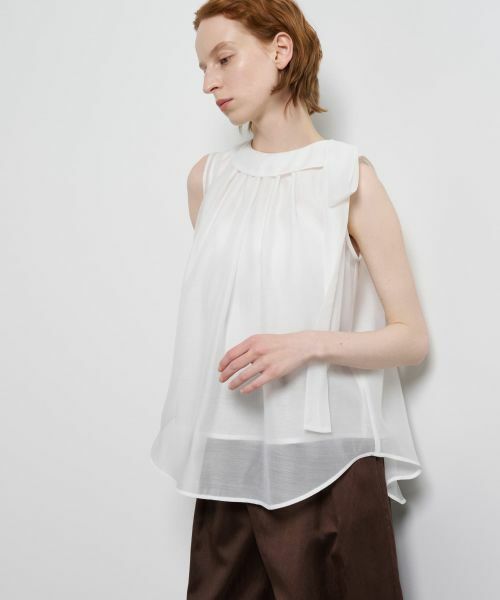 LANVIN en Bleu / ランバン オン ブルー シャツ・ブラウス | オーガンジーネックリボンブラウス（オフホワイト）