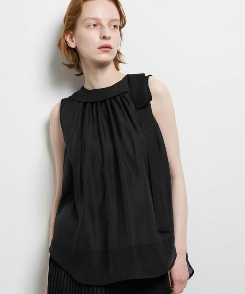 LANVIN en Bleu / ランバン オン ブルー シャツ・ブラウス | オーガンジーネックリボンブラウス（ブラック）