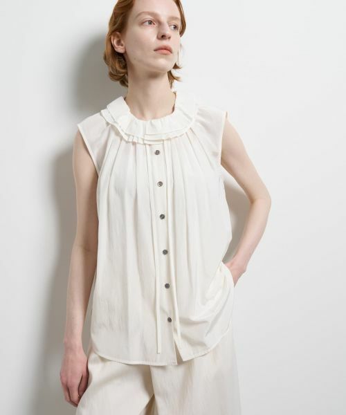 LANVIN en Bleu / ランバン オン ブルー シャツ・ブラウス | トリアセローンノースリフリルブラウス | 詳細12