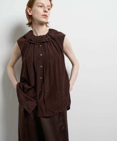 LANVIN en Bleu / ランバン オン ブルー シャツ・ブラウス | トリアセローンノースリフリルブラウス | 詳細4