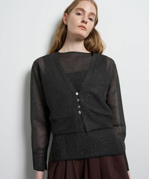 LANVIN en Bleu / ランバン オン ブルー カーディガン・ボレロ | シアーVネックカーディガン（ブラック）