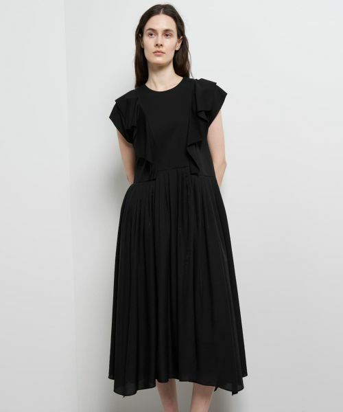 LANVIN en Bleu / ランバン オン ブルー ドレス | スクエアフリルコンビワンピース（ブラック）