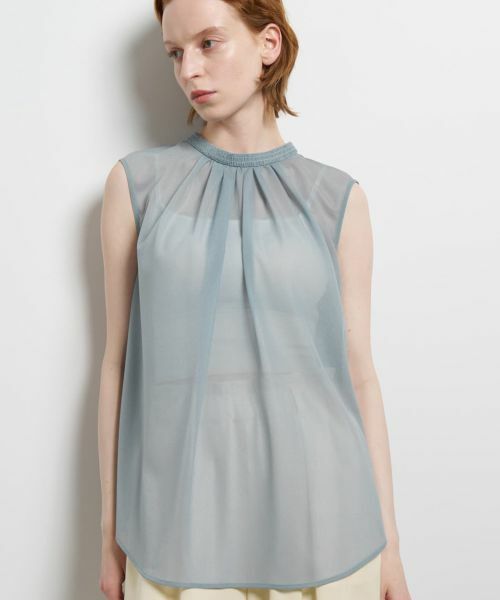 LANVIN en Bleu / ランバン オン ブルー シャツ・ブラウス | シアートリコットバックドレープブラウス（ブルー系）