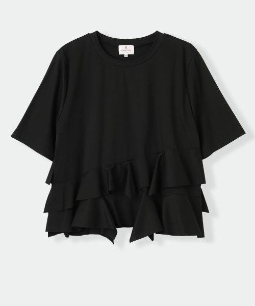 LANVIN en Bleu / ランバン オン ブルー Tシャツ | フリルヘムカットソー（ブラック）