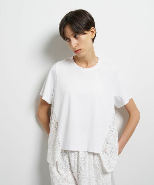 LANVIN en Bleu / ランバン オン ブルー Tシャツ | レースコンビカットソー（オフホワイト）