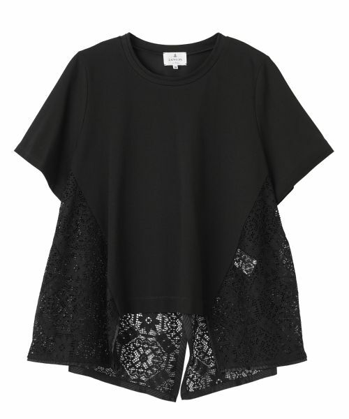 LANVIN en Bleu / ランバン オン ブルー Tシャツ | レースコンビカットソー（ブラック）