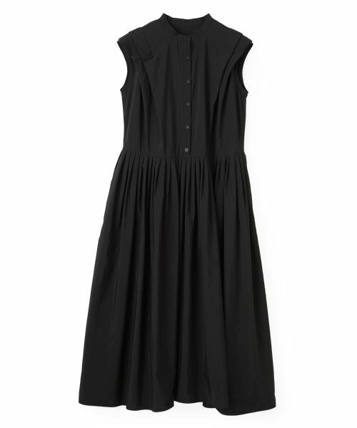 LANVIN en Bleu / ランバン オン ブルー ドレス | ナイロンタッサータックワンピース（ブラック）