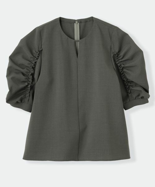 LANVIN en Bleu / ランバン オン ブルー シャツ・ブラウス | ドライポリエステルギャザースリーブブラウス（グレー）