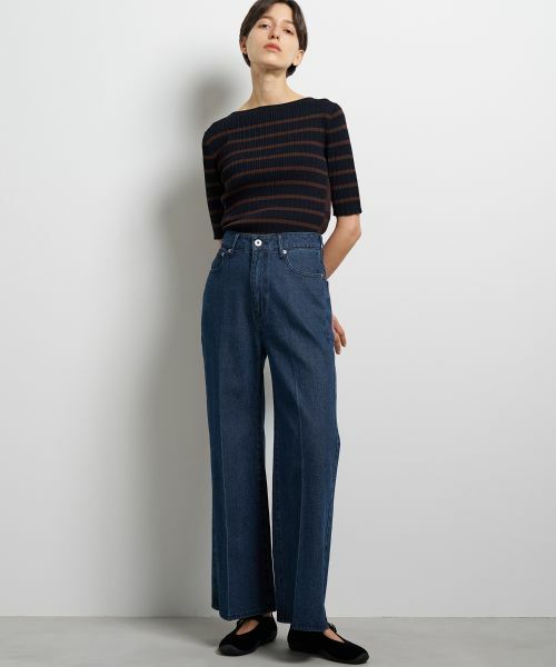 LANVIN en Bleu / ランバン オン ブルー その他パンツ | センタープレスフレアデニム(ネイビー)