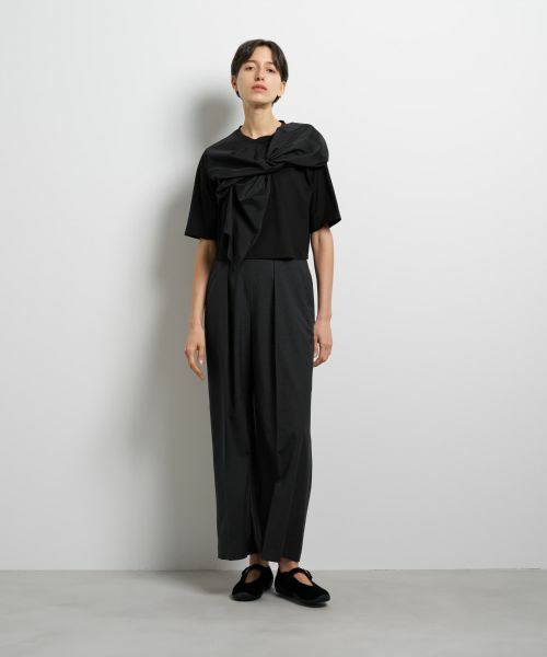 LANVIN en Bleu / ランバン オン ブルー Tシャツ | ドレープコンビカットソー | 詳細1