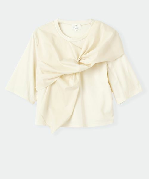 LANVIN en Bleu / ランバン オン ブルー Tシャツ | ドレープコンビカットソー（オフホワイト）