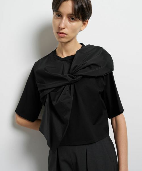 LANVIN en Bleu / ランバン オン ブルー Tシャツ | ドレープコンビカットソー（ブラック）