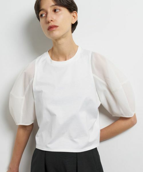 LANVIN en Bleu / ランバン オン ブルー Tシャツ | クロップドコンビカットソー（オフホワイト）