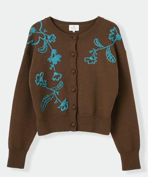 LANVIN en Bleu / ランバン オン ブルー カーディガン・ボレロ | エンブロイダリーニットカーディガン（ブラウン）