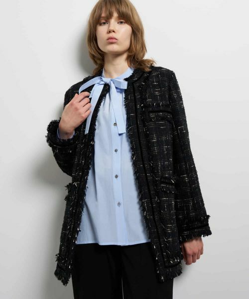 LANVIN en Bleu / ランバン オン ブルー テーラードジャケット | ツイードノーカラージャケット（ブラック）