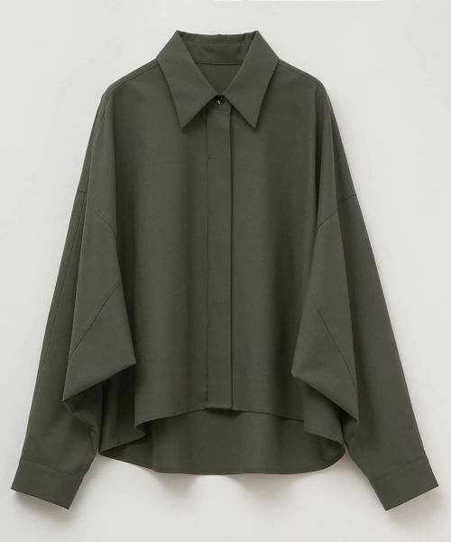 LANVIN en Bleu / ランバン オン ブルー シャツ・ブラウス | ウールトロピカルドルマンフォルムシャツ（チャコールグレー）