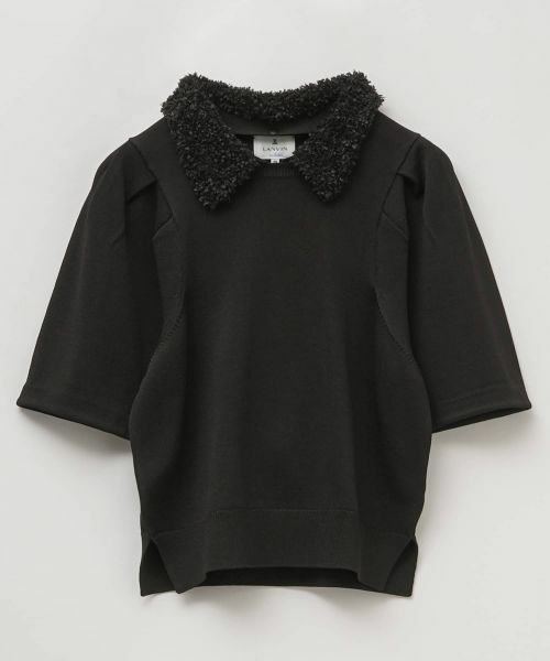 LANVIN en Bleu / ランバン オン ブルー ニット・セーター | フラッグヤーンカラー2wayハーフスリーブニット（ブラック）