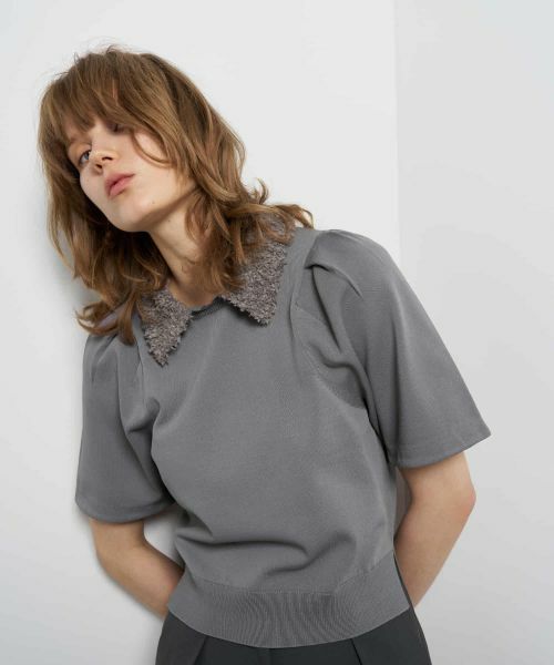 LANVIN en Bleu / ランバン オン ブルー ニット・セーター | フラッグヤーンカラー2wayハーフスリーブニット（グレー）