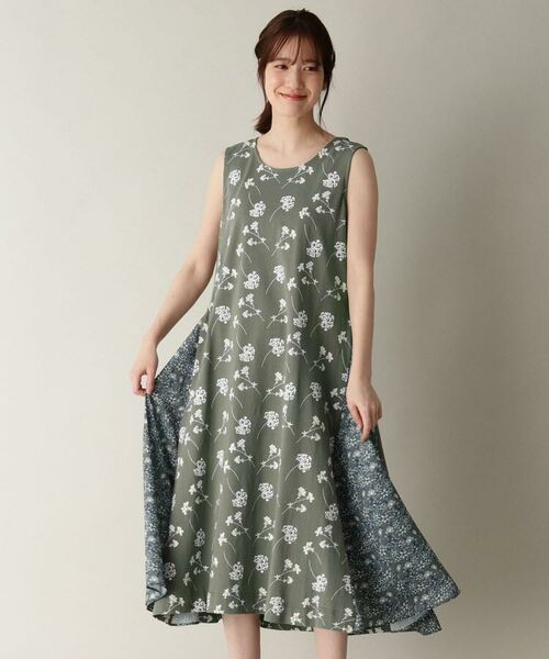 素材フローラルコンビノースリーブワンピース ミニ丈 ひざ丈ワンピース Laura Ashley ローラ アシュレイ ファッション通販 タカシマヤファッションスクエア