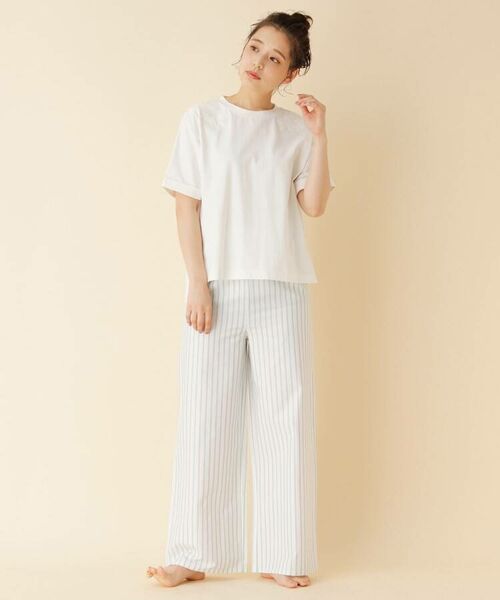 LAURA ASHLEY / ローラ アシュレイ セットアップ | ◆肩レースTシャツ＋ストライプパンツセット | 詳細4