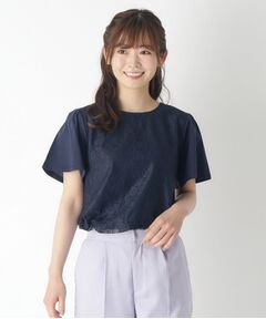 【身頃綿100％/洗える】フロントレースTシャツ