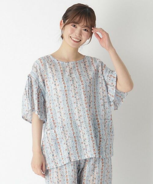 LAURA ASHLEY / ローラ アシュレイ ルームウェア | 【一部店舗限定/楊柳生地/上下セット/着回し】エルシング ストライプ柄 リラックスウェア | 詳細1