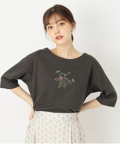 【5分袖/洗える/USAコットン100%】バンチドフラワープリントＴシャツ