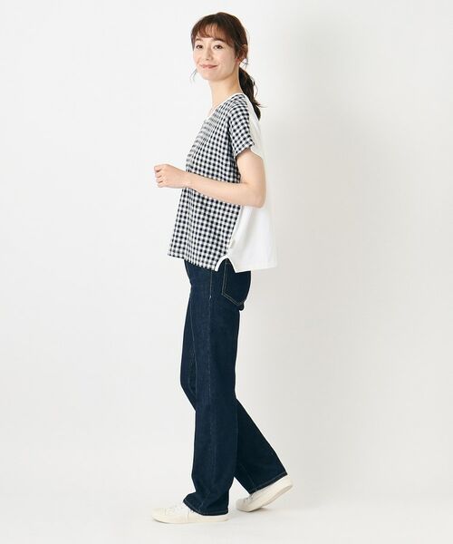 LAURA ASHLEY / ローラ アシュレイ Tシャツ | 【日本製／コットンリネン布帛×天竺／ワンマイルウエア】 ドロップ袖Tシャツ | 詳細3