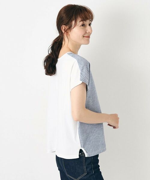 LAURA ASHLEY / ローラ アシュレイ Tシャツ | 【日本製／コットンリネン布帛×天竺／ワンマイルウエア】 ドロップ袖Tシャツ | 詳細5