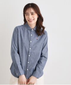 LAURA ASHLEY / ローラ アシュレイ シャツ・ブラウス | 【刺繍入り／日本製／ワンマイルウエア】ラウンドカラーシャツ