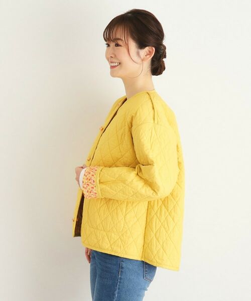 LAURA ASHLEY / ローラ アシュレイ ノーカラージャケット | コッタムコーンフラワー柄 リバーシブル キルトジャケット | 詳細8