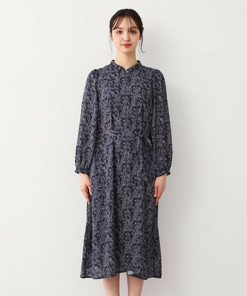 LAURA ASHLEY / ローラ アシュレイ ロング・マキシ丈ワンピース | 【ウエストリボン付き】ナンテール柄 シフォンワンピース | 詳細9