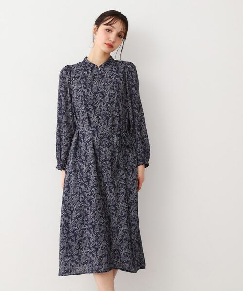 LAURA ASHLEY/ローラ アシュレイ 【ウエストリボン付き】ナンテール柄 シフォンワンピース ネイビー(194) 38(M) LAURA ASHLEY/ローラ アシュレイ 【ウエストリボン付き】ナンテール柄 シフォンワンピース ネイビー(194) 38(M)