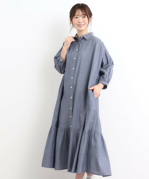 LAURA ASHLEY/ローラ アシュレイ 【コットン100%/羽織に使える/シャンブレー】シャツワンピース ブルー(091) 40(L) LAURA ASHLEY/ローラ アシュレイ 【コットン100%/羽織に使える/シャンブレー】シャツワンピース ブルー(091) 40(L)