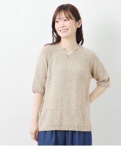 LAURA ASHLEY / ローラ アシュレイ ニット・セーター | 【限定店舗展開/日本製/ワンマイルウエア】シルクネップ混 半袖プルオーバー