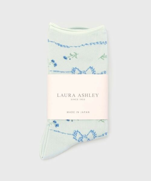 LAURA ASHLEY/ローラ アシュレイ 【日本製】ラークフィールドリボン柄 靴下 ブルー(191) 00(FREE) LAURA ASHLEY/ローラ アシュレイ 【日本製】ラークフィールドリボン柄 靴下 ブルー(191) 00(FREE)